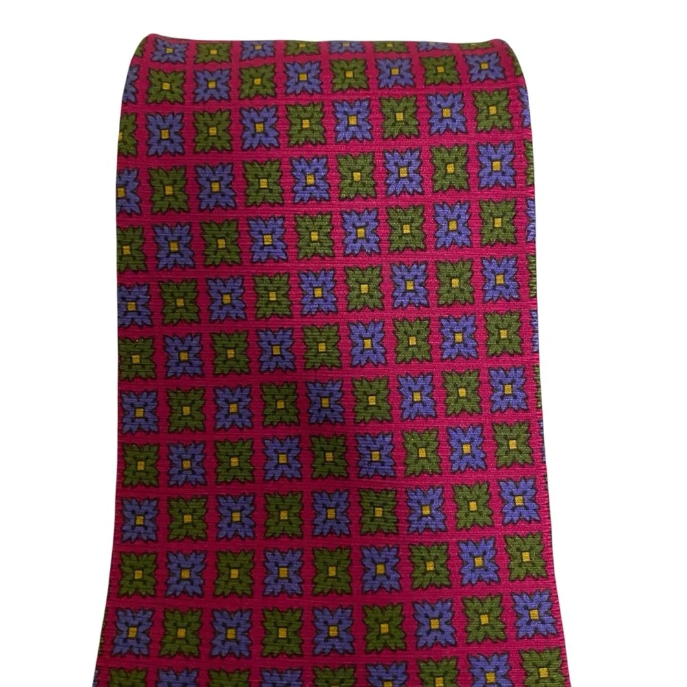 Brooks Brothers Vintage red all over floral print green blue silk dress tie